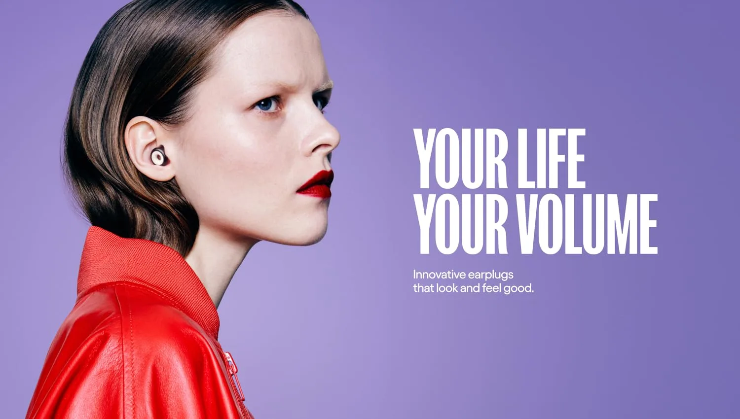 Loop earplugs worn in the ear, from Loop's own 'Your life, your volume' campaign