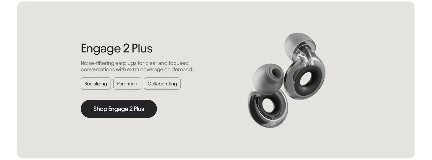 Loop's own Experience 2 campaign banner: 'Certified hearing protection for crisp sound during live events,' tagged Concerts & festivals, Live entertainment, Sporting events