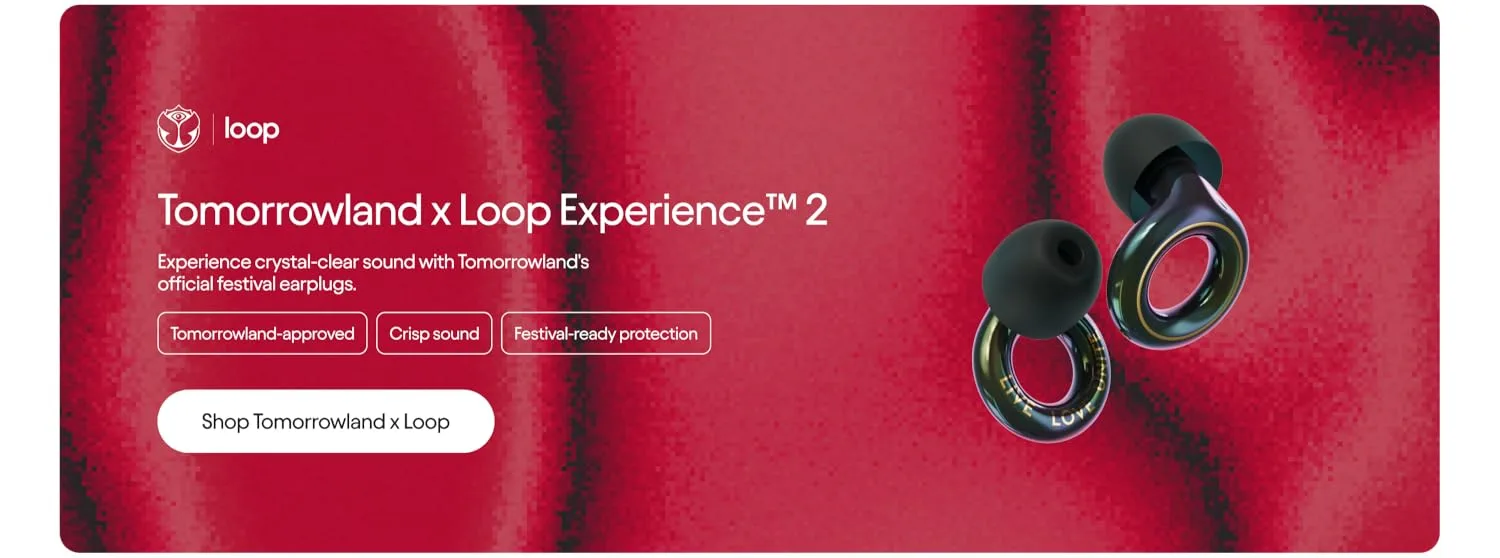 Tomorrowland x Loop Experience 2 official festival earplug partnership banner