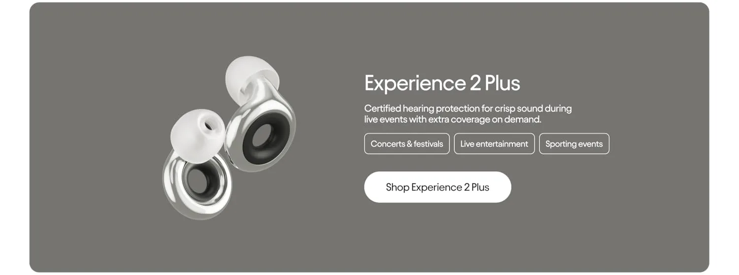 Loop's own Quiet 2 campaign banner: 'Ultra-comfy earplugs for getting in your bubble,' tagged Sleep, Deep focus, Travel & commute